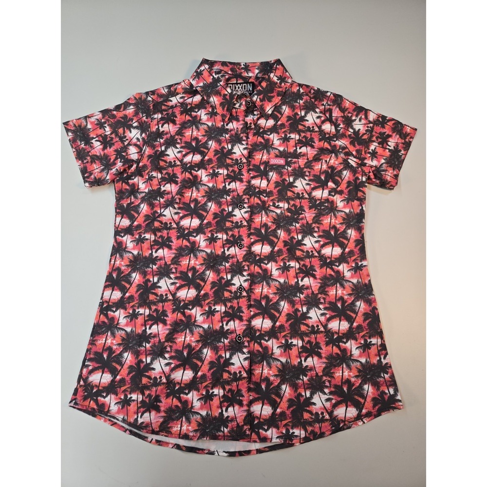 Dixxon Men's‎ Short Sleeve Button Down  Red Palm Tree Print Shirt Size Small